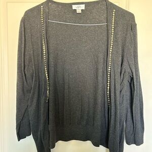 LOFT Charcoal Cardigan with Gold Accents